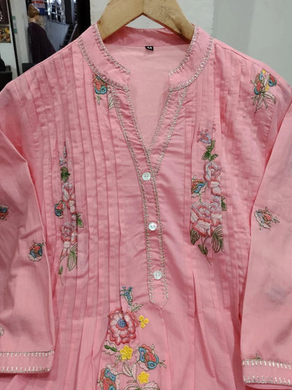 Jaipur  Premium Blush Pink Floral Embroidered A-Line Kurta