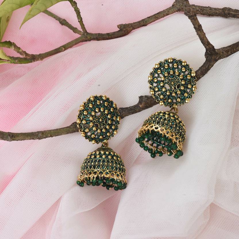 Ethnic Oxidised Jhumka Earring, Long Hangings Traditional Alloy Jhumki Earrings for Women & Girls
