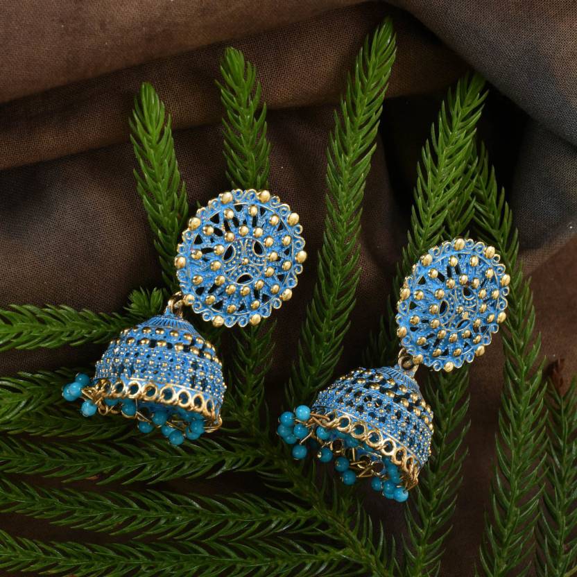 Ethnic Oxidised Jhumka Earring, Long Hangings Traditional Alloy Jhumki Earrings for Women & Girls