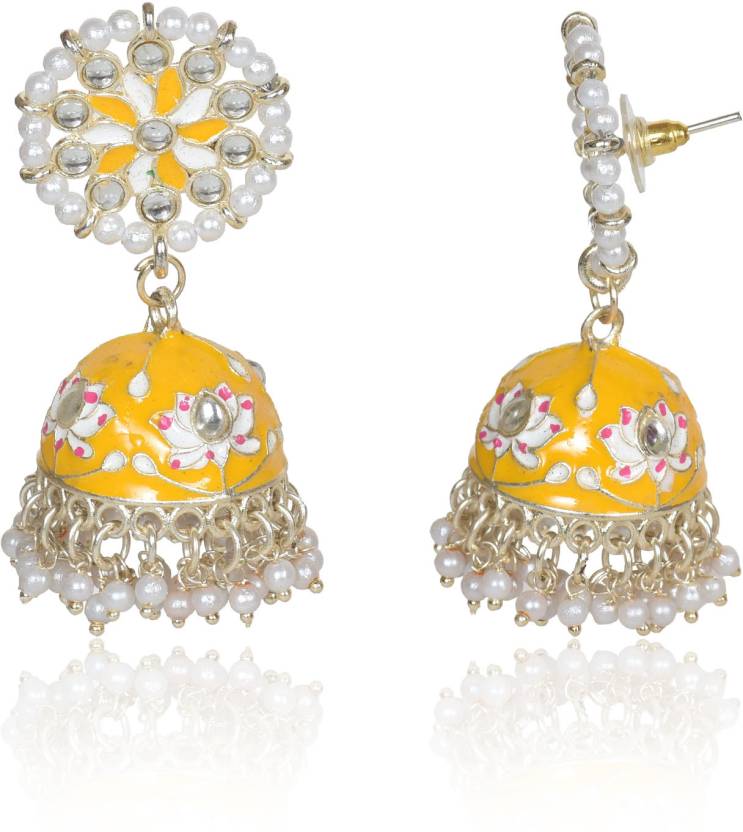 Handcrafted Pearl Beads Meenakari Jhumka