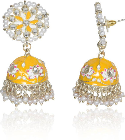 Handcrafted Pearl Beads Meenakari Jhumka