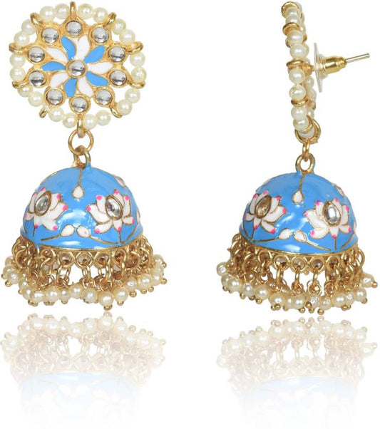 Handcrafted with Pearl Meenakari Jhumka