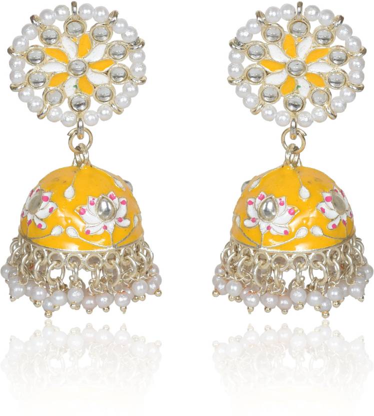 Handcrafted Pearl Beads Meenakari Jhumka