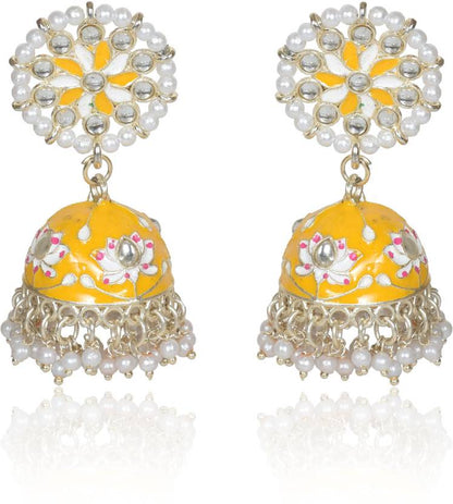 Handcrafted Pearl Beads Meenakari Jhumka