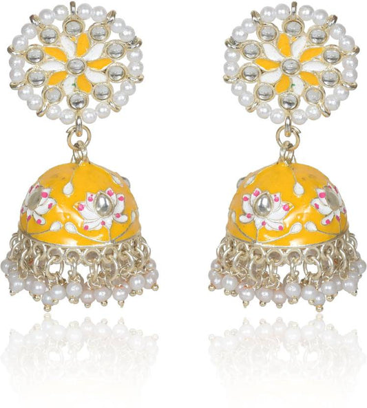 Handcrafted Pearl Beads Meenakari Jhumka
