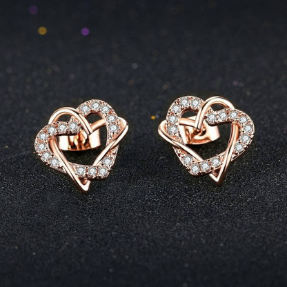 Multi Tone| Heart Shape Stud Earrings for Women and Girls, CZ Stone