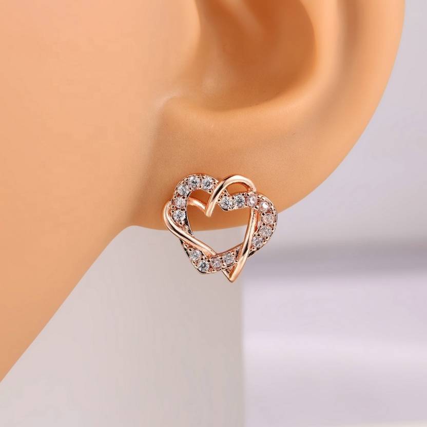 Multi Tone| Heart Shape Stud Earrings for Women and Girls, CZ Stone