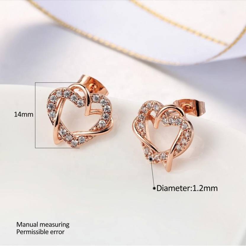 Multi Tone| Heart Shape Stud Earrings for Women and Girls, CZ Stone