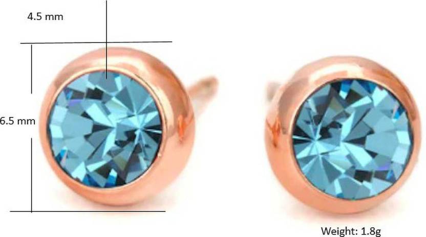 Dailywear Officewear Rose Gold Plated Blue Zircon Stone Stud Earrings For Girls and Women