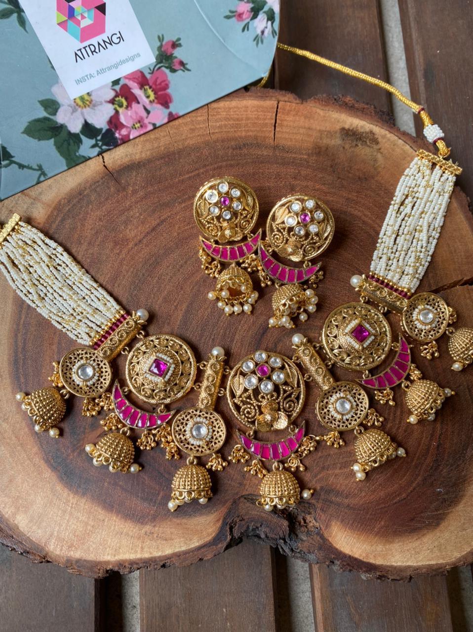 Naima Necklace with Jhumki Drops | Sone pe Suhaga Collection - Attrangi