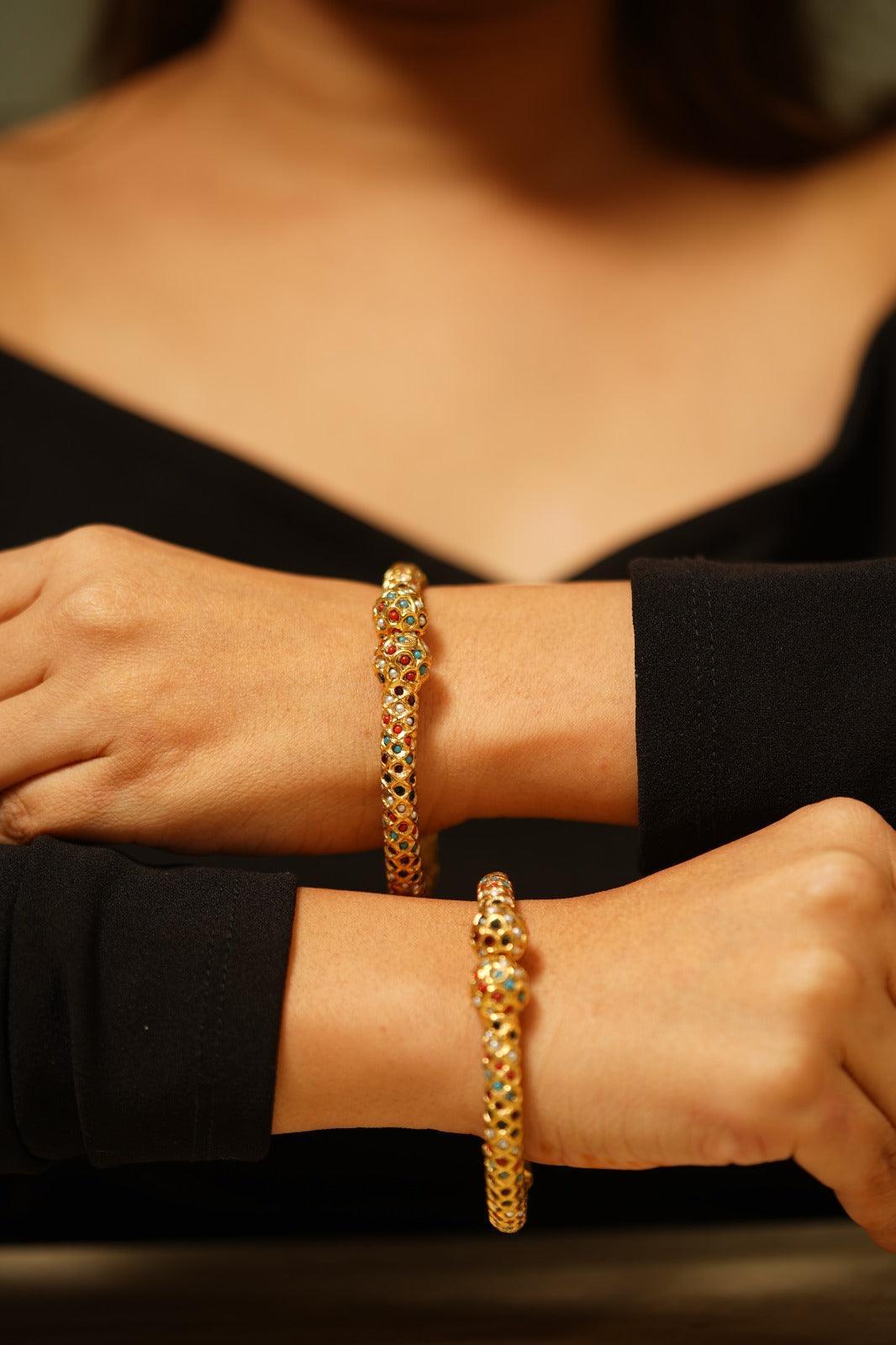 Nakshi Sona Moti Indian Thin Kada / Bangle Set - Attrangi