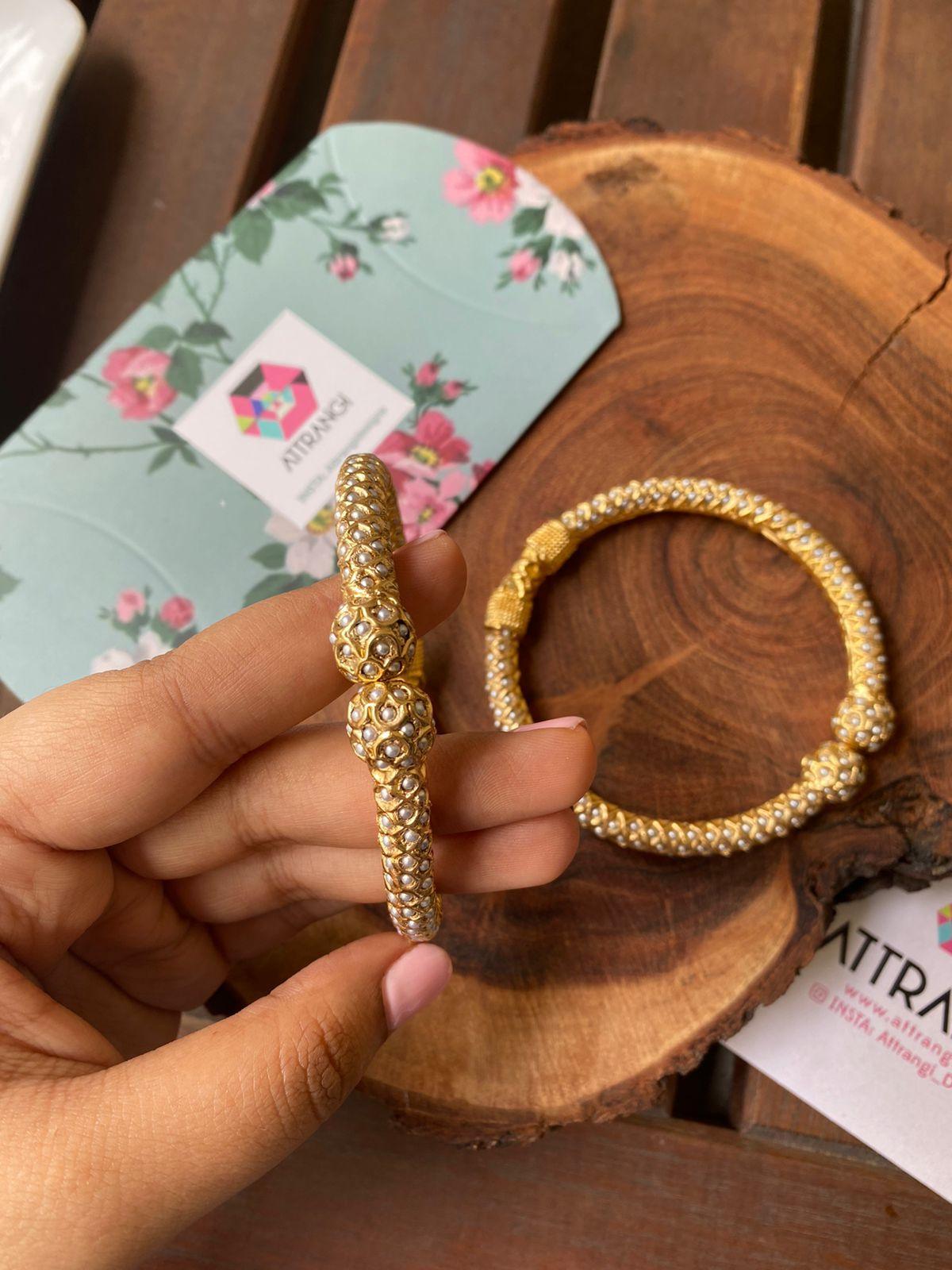Nakshi Sona Moti Indian Thin Kada / Bangle Set - Attrangi