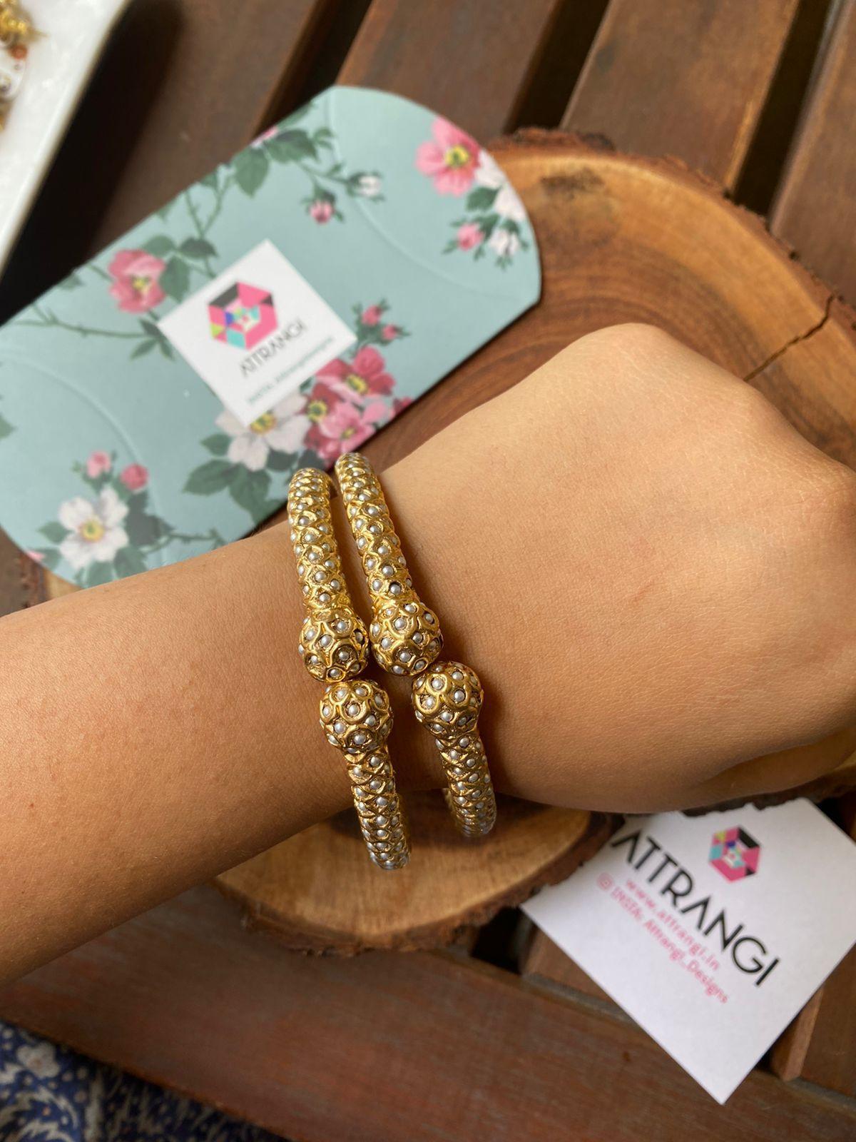 Nakshi Sona Moti Indian Thin Kada / Bangle Set - Attrangi