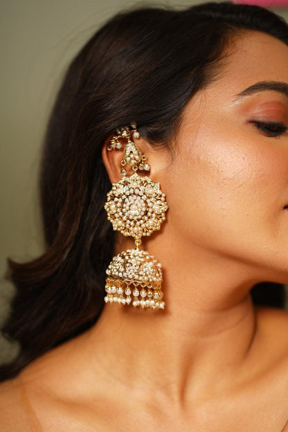 Nasim Big Oversized Jadaau Jhumka with Kannauti - Attrangi