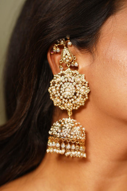 Nasim Big Oversized Jadaau Jhumka with Kannauti - Attrangi