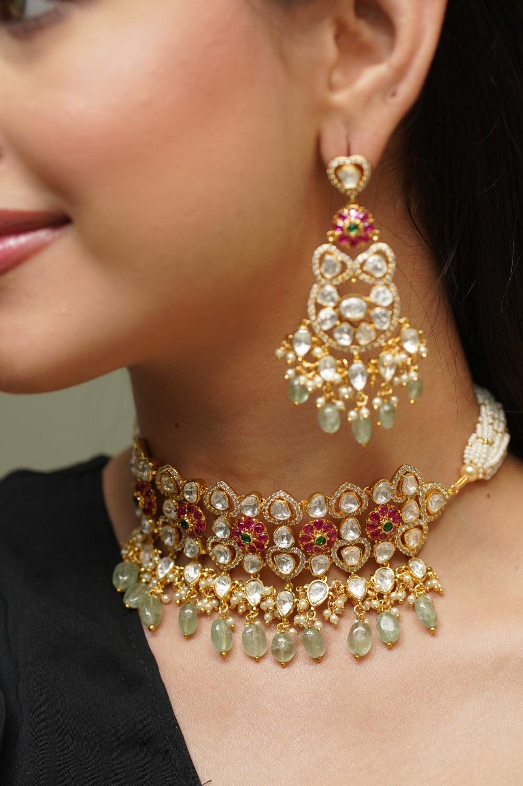 Navina Moissanite Polki Choker Set - Attrangi