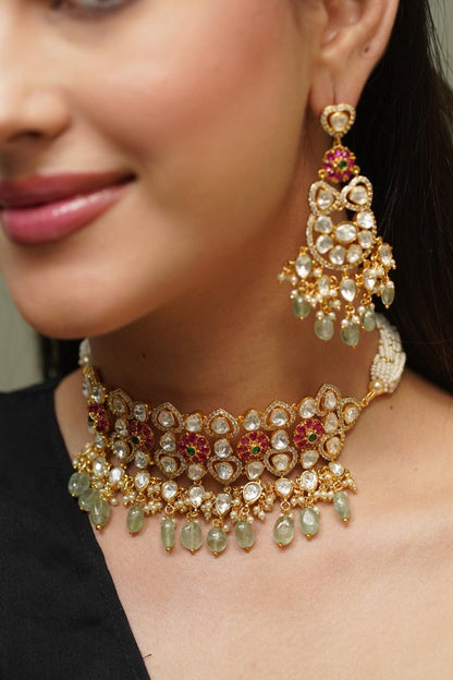 Navina Moissanite Polki Choker Set - Attrangi