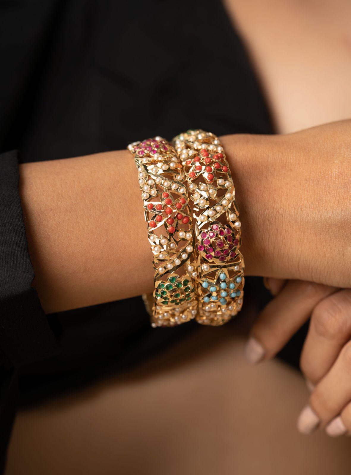 Navratna Jadaau Bangle Set - Attrangi