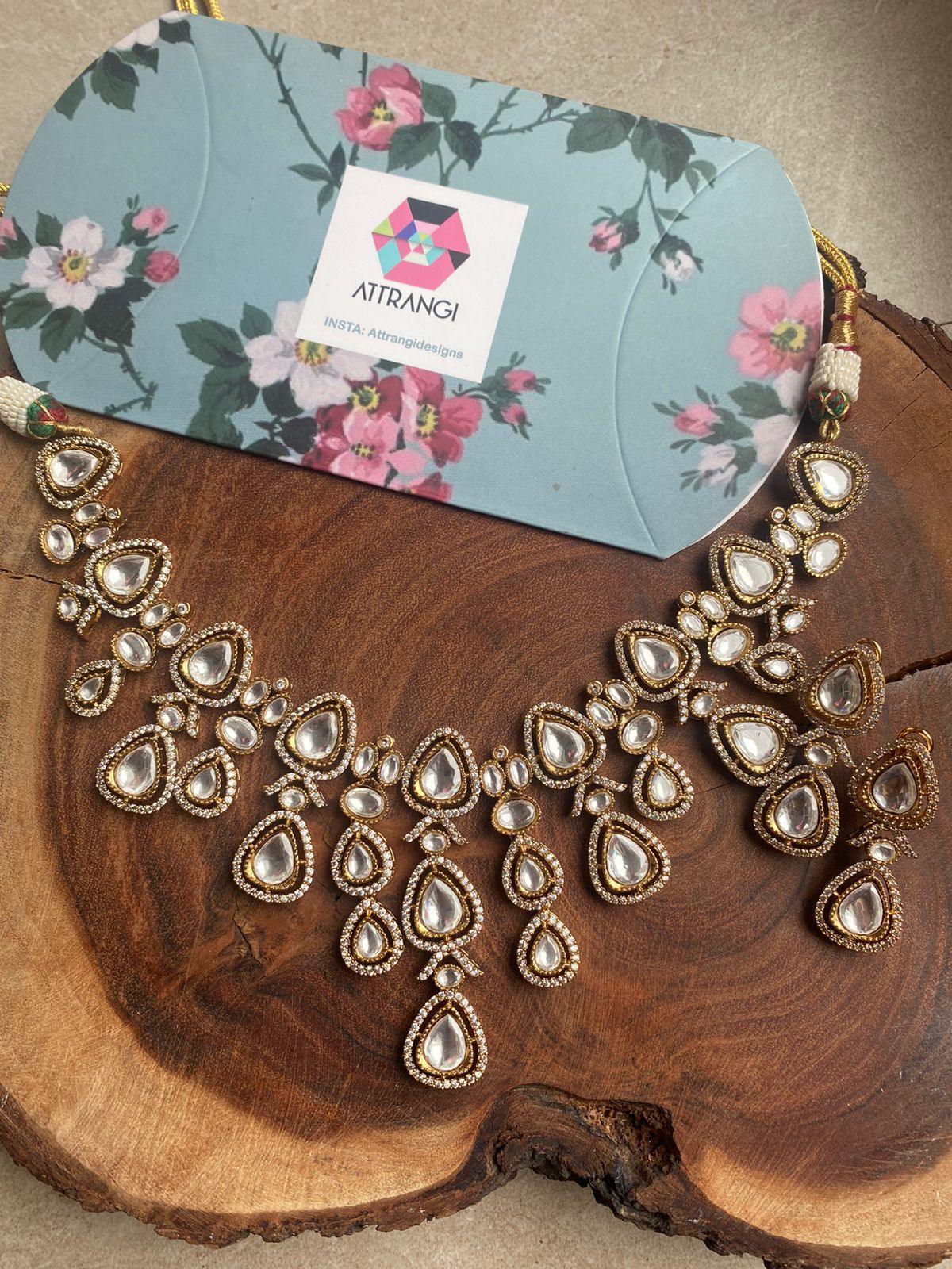 Nimisha Uncut Diamond Polki Necklace Set - Attrangi