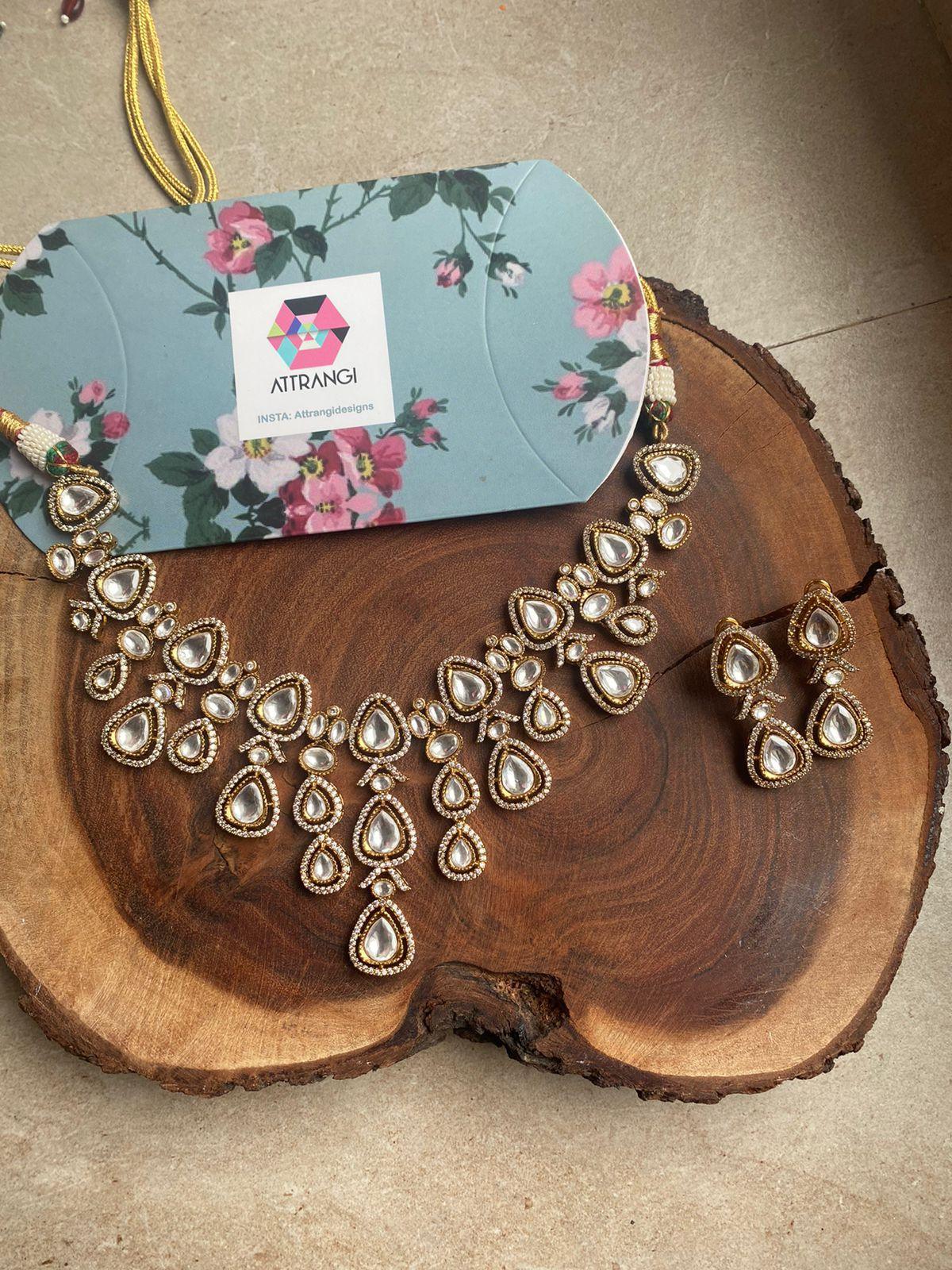 Nimisha Uncut Diamond Polki Necklace Set - Attrangi