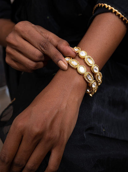 Nimisha Uncut Polki Bangle in Gold Polish