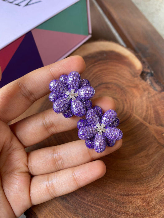 Oversized Diana Floral Invisible Setting Diamond Studs - Attrangi