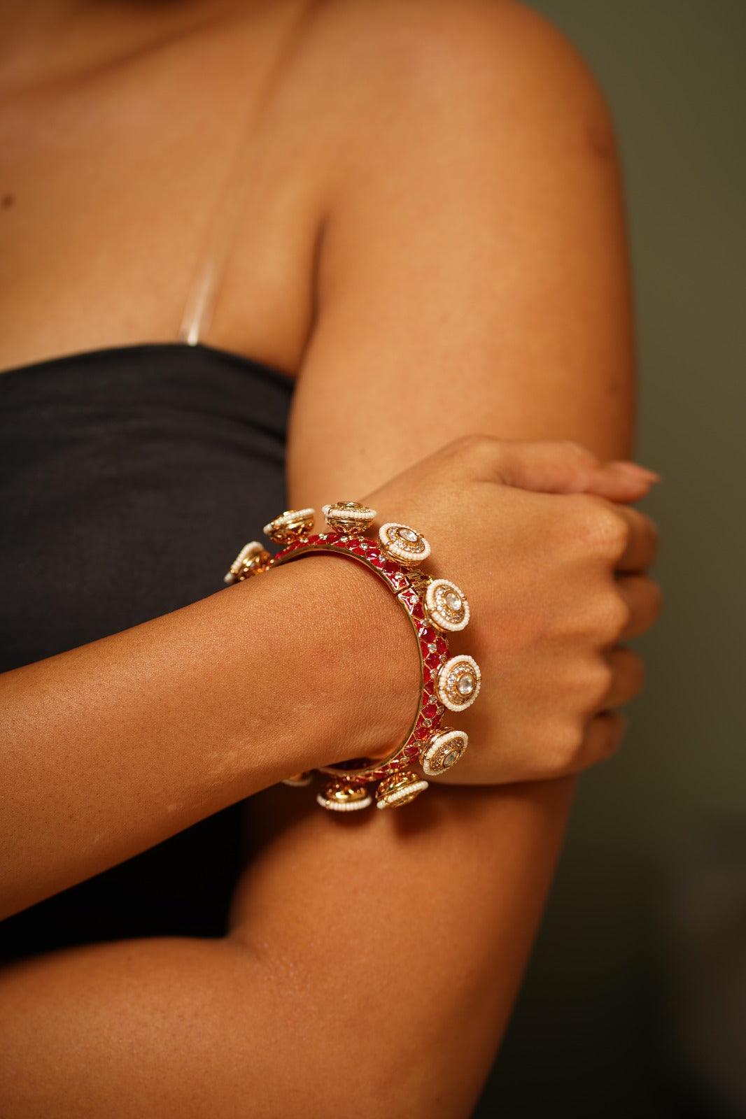 Pattabi Gokhru Meenakari Gold Kada Bangle - Attrangi