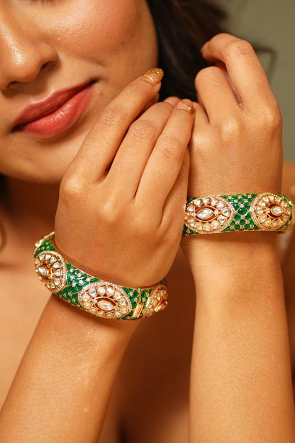 Pattabi Meenakari Gold Kada Thick Bangle - Attrangi
