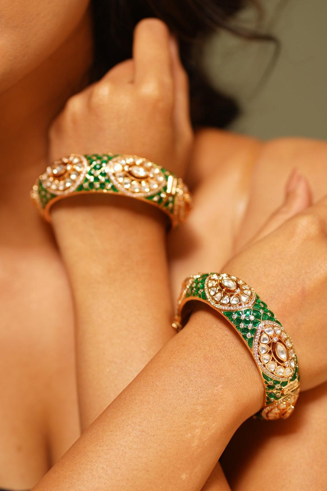 Pattabi Meenakari Gold Kada Thick Bangle - Attrangi