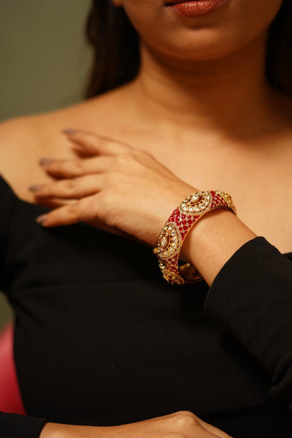 Pattabi Meenakari Gold Kada Thick Bangle - Attrangi