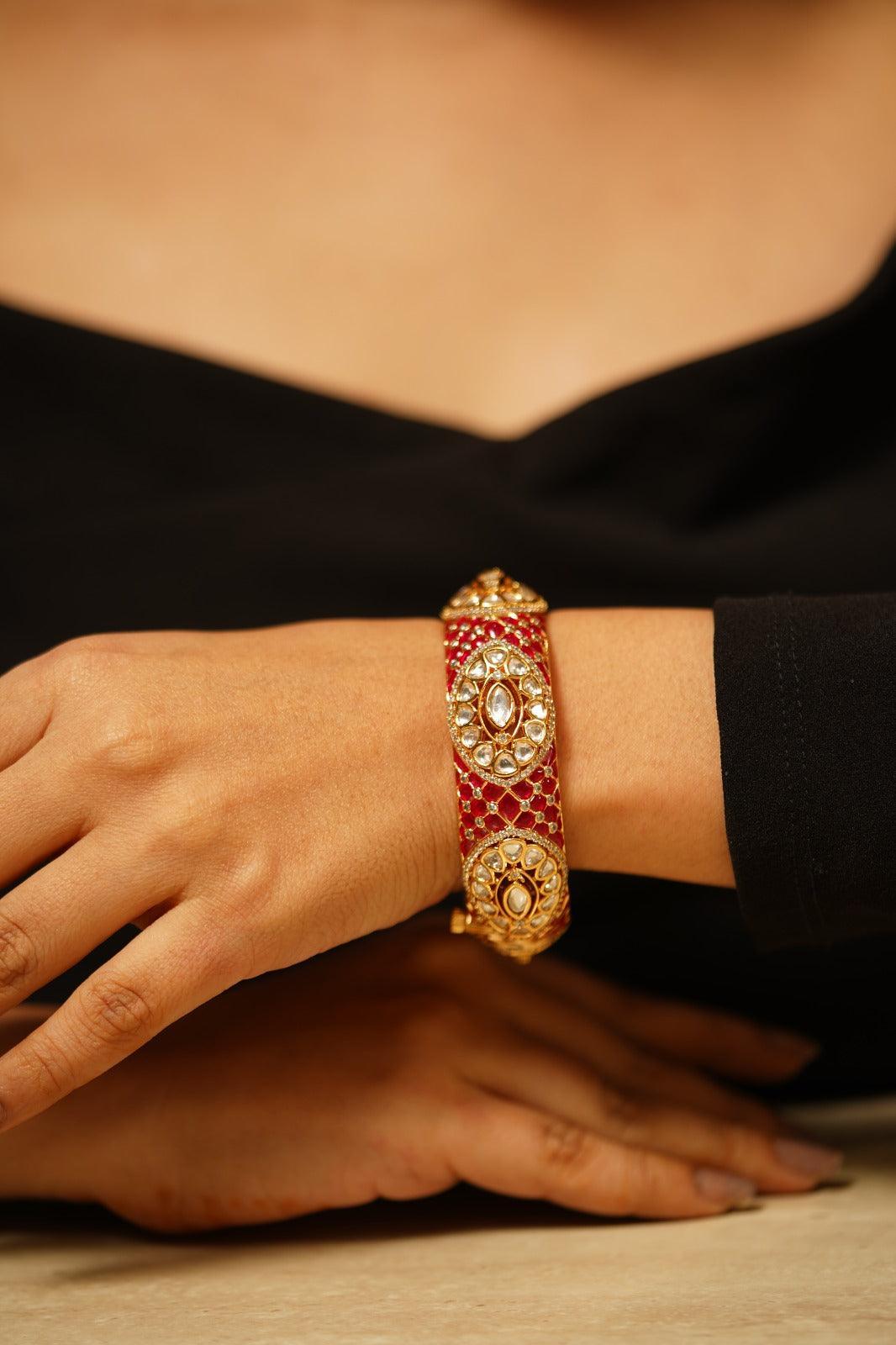 Pattabi Meenakari Gold Kada Thick Bangle - Attrangi