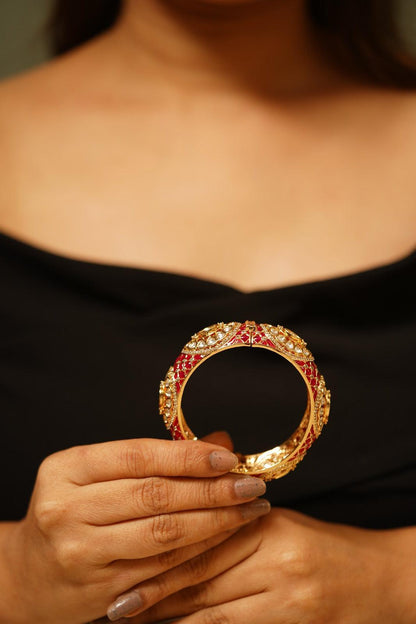 Pattabi Meenakari Gold Kada Thick Bangle - Attrangi