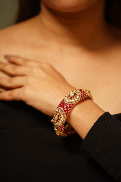 Pattabi Meenakari Gold Kada Thick Bangle - Attrangi