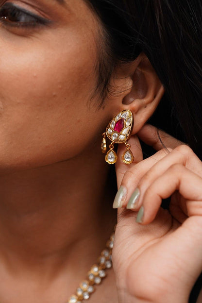 Pavani Navratna Pendant Polki Necklace Set - Attrangi