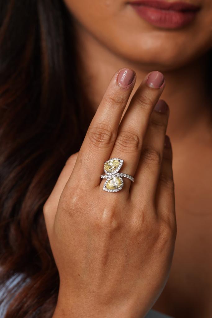 Pear Duo Coloured Stone Cocktail Diamond Ring - Attrangi