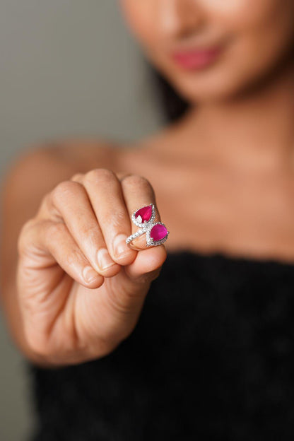 Pear Duo Coloured Stone Cocktail Diamond Ring - Attrangi