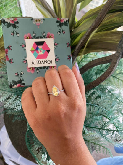 Pear Shaped Colored Solitaire Ring - Attrangi