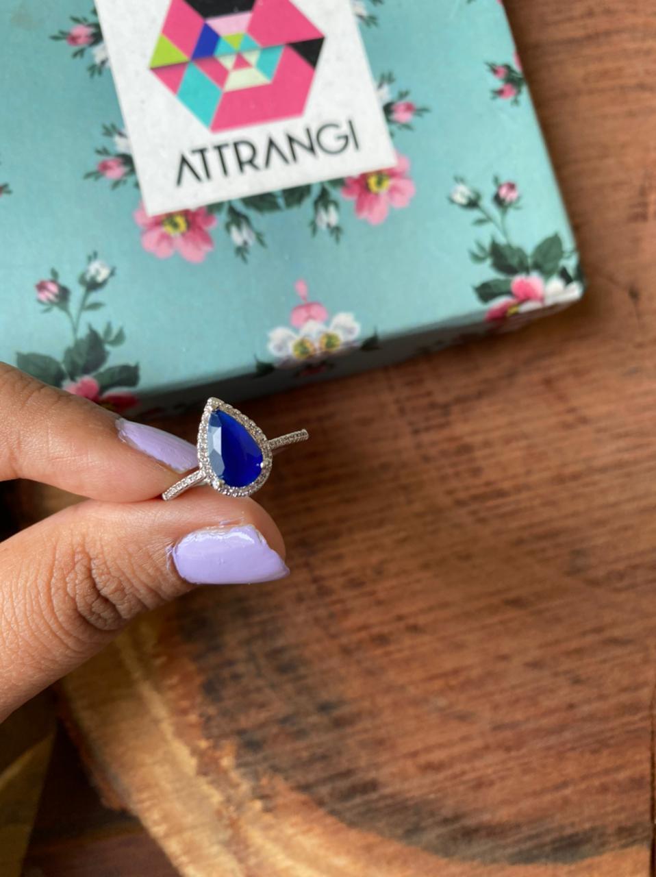 Pear Shaped Colored Solitaire Ring - Attrangi