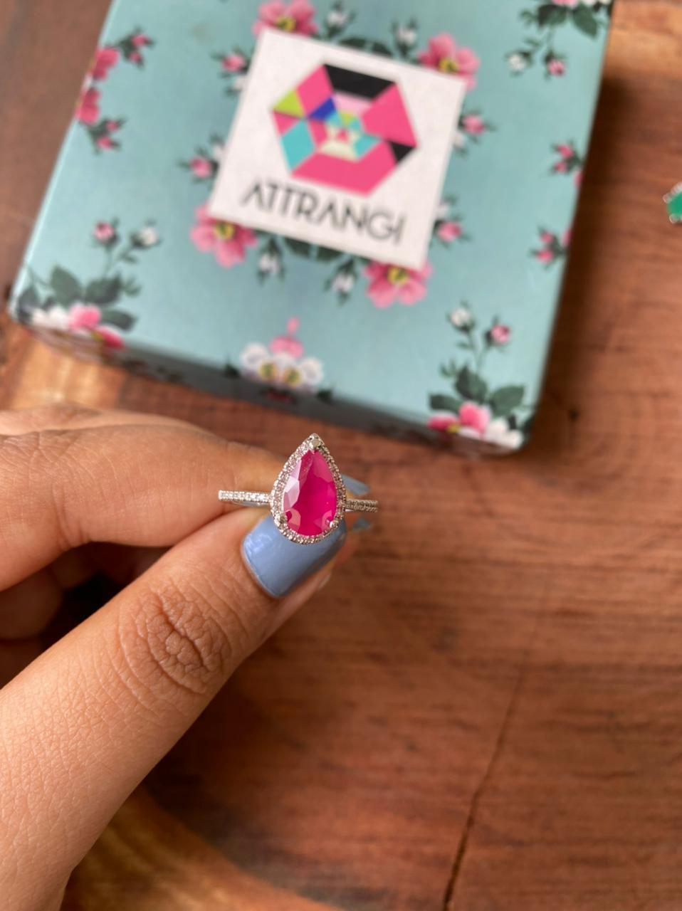 Pear Shaped Colored Solitaire Ring - Attrangi