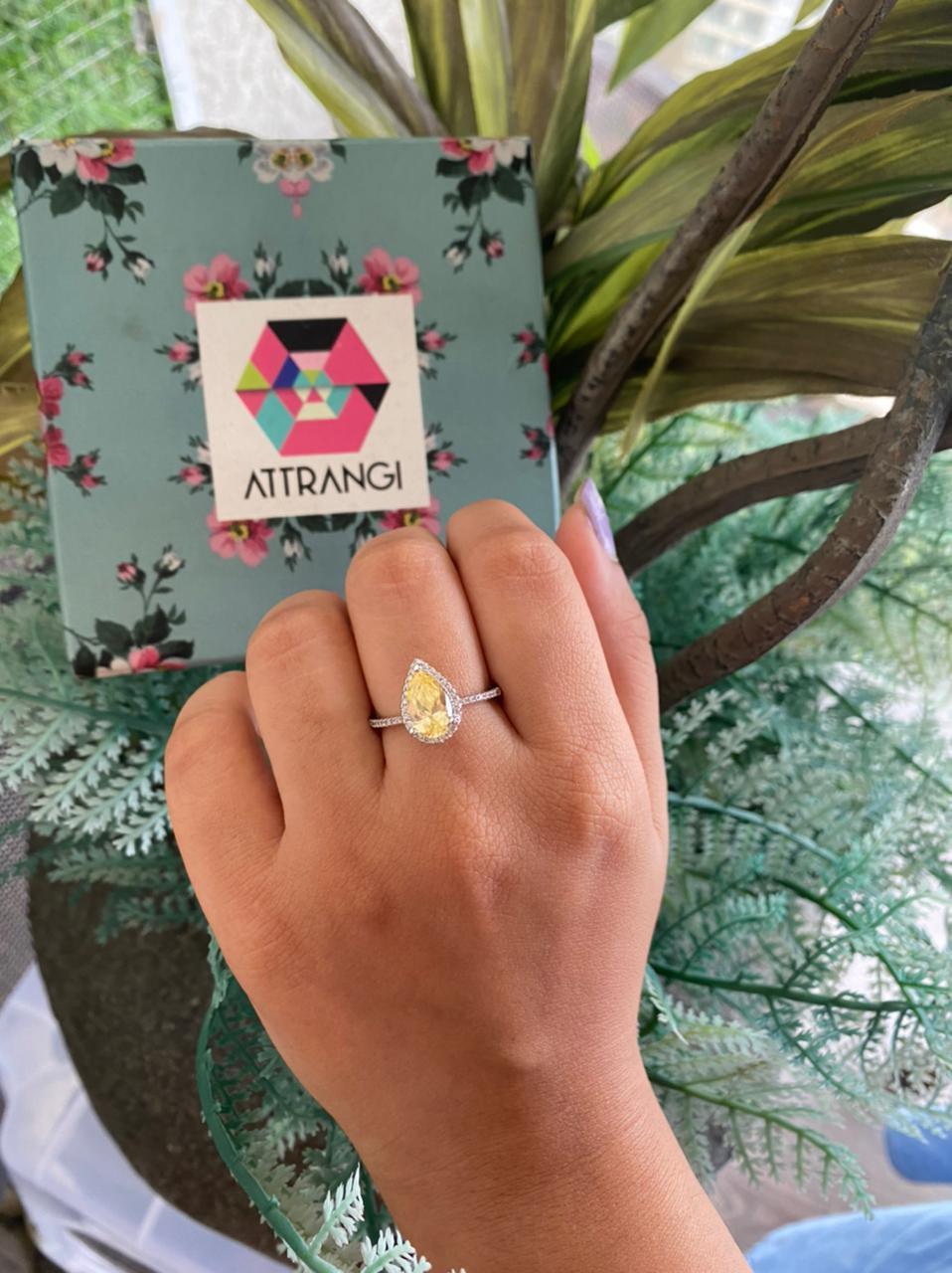 Pear Shaped Colored Solitaire Ring - Attrangi