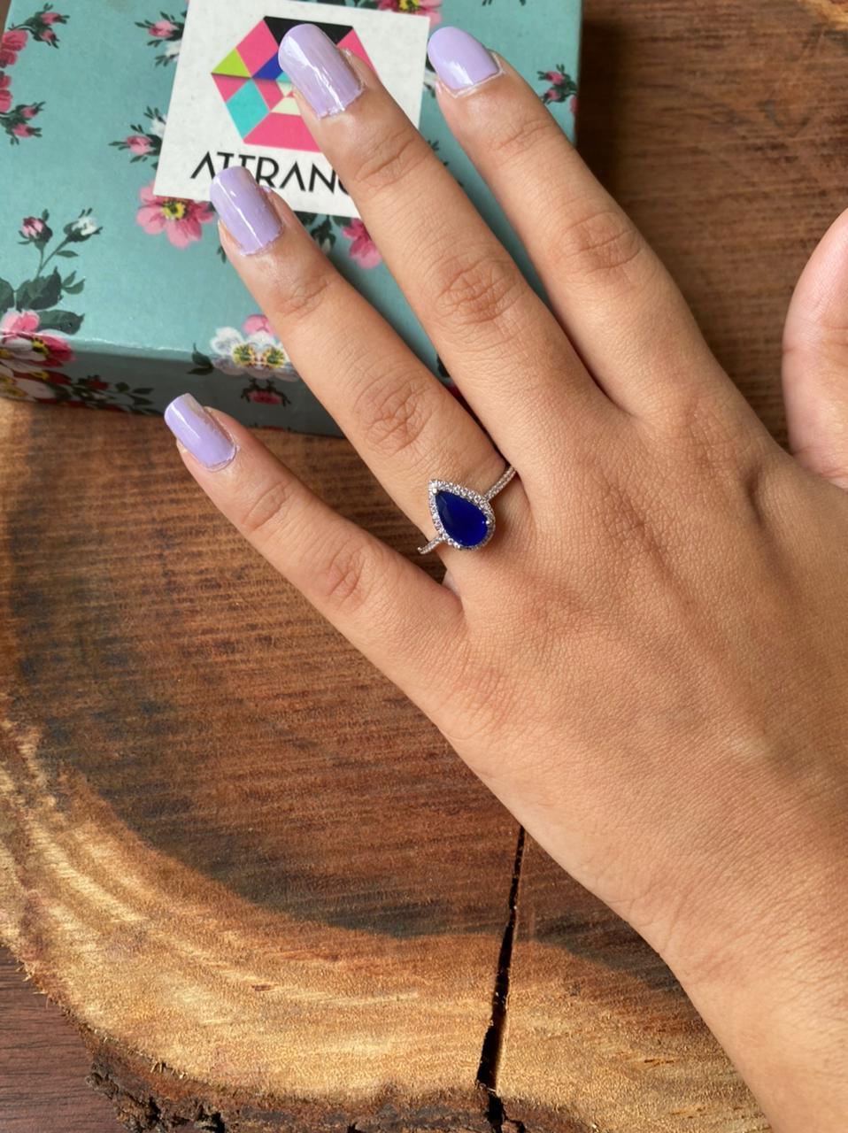 Pear Shaped Colored Solitaire Ring - Attrangi