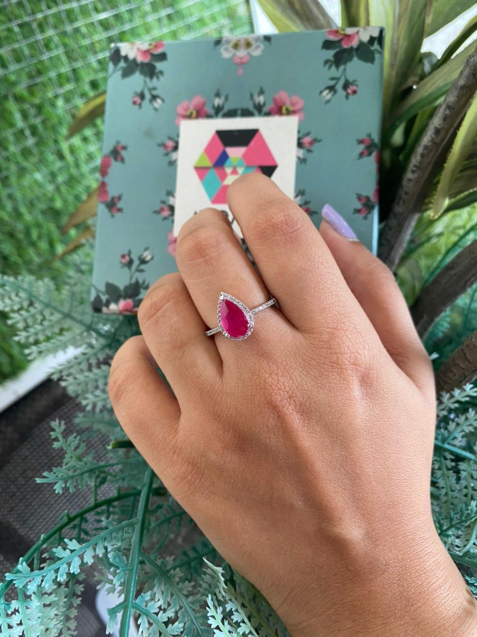 Pear Shaped Colored Solitaire Ring - Attrangi