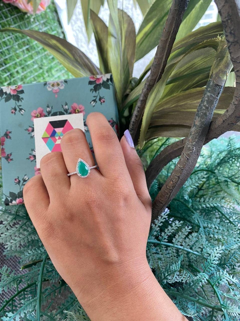 Pear Shaped Colored Solitaire Ring - Attrangi