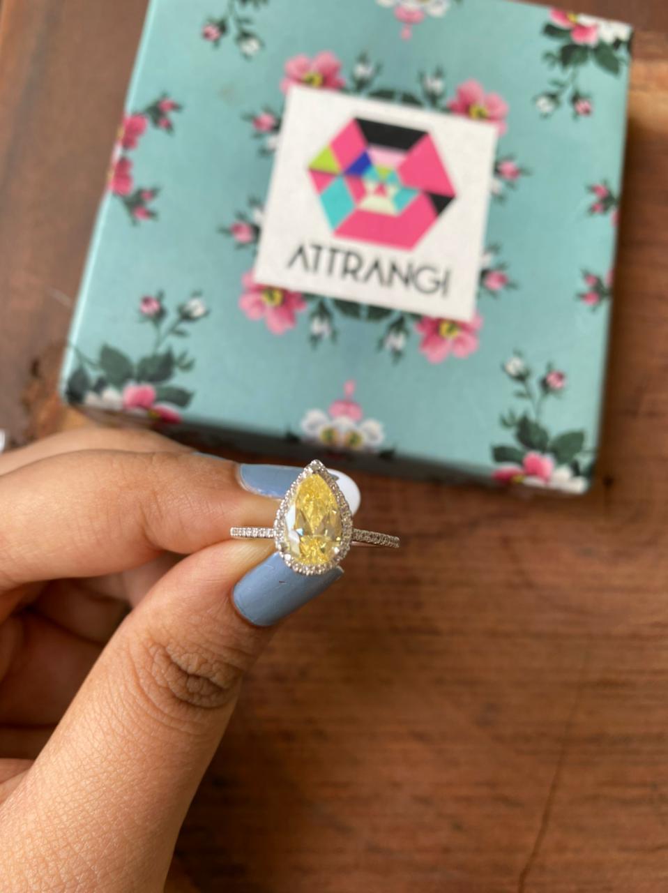 Pear Shaped Colored Solitaire Ring - Attrangi