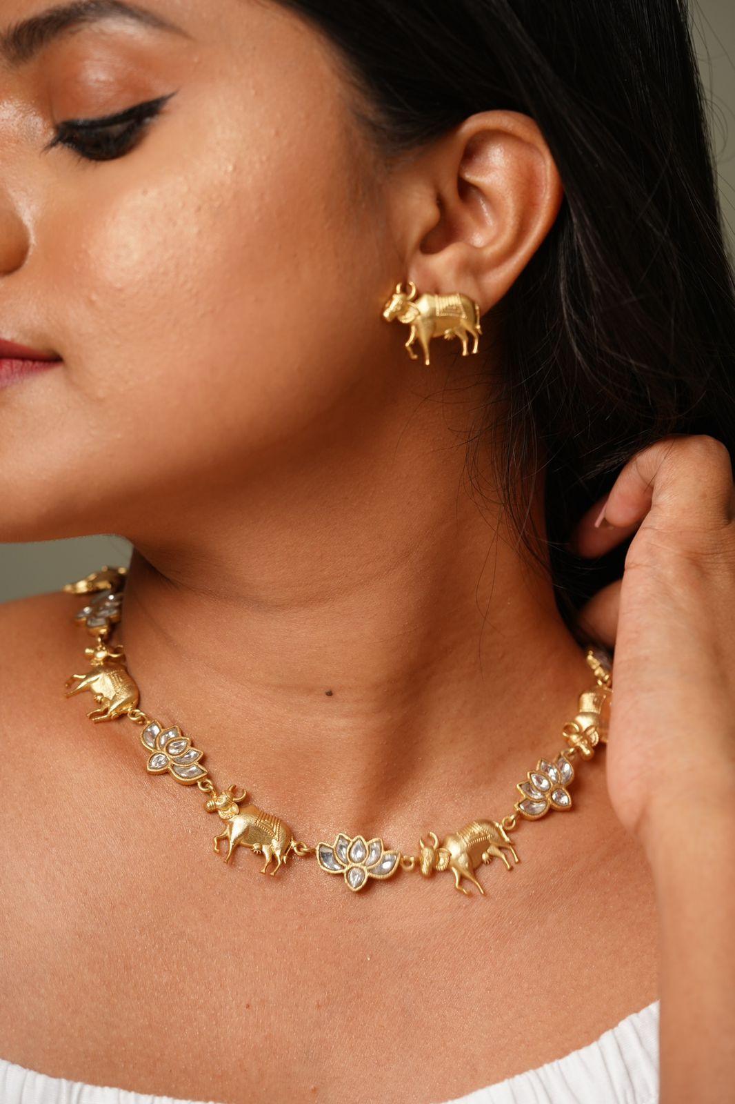 Pichwai Matte Gold Contemporary Set | Indo Western - Attrangi