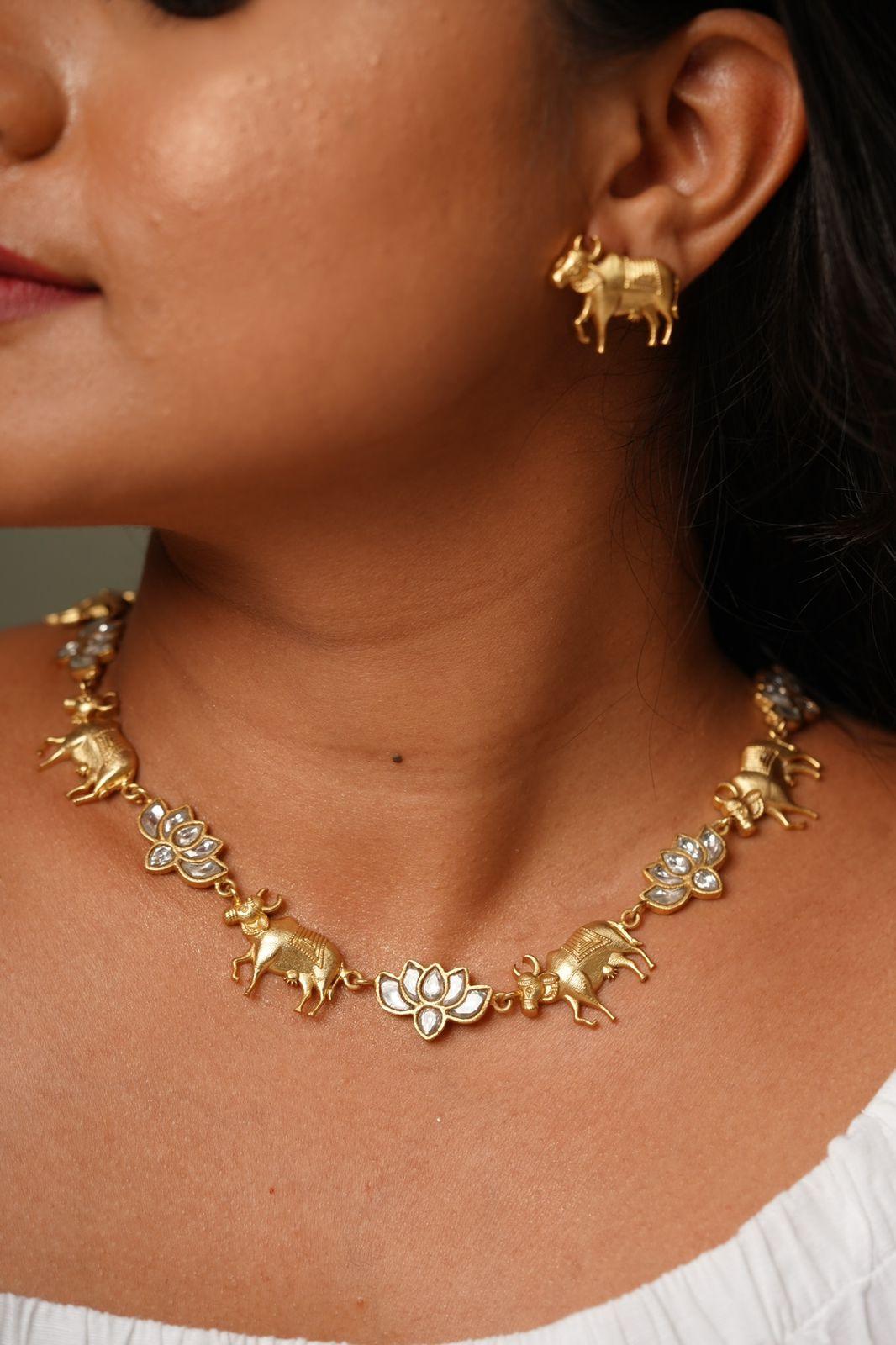 Pichwai Matte Gold Contemporary Set | Indo Western - Attrangi