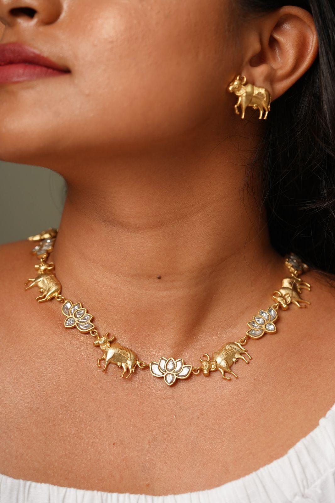 Pichwai Matte Gold Contemporary Set | Indo Western - Attrangi