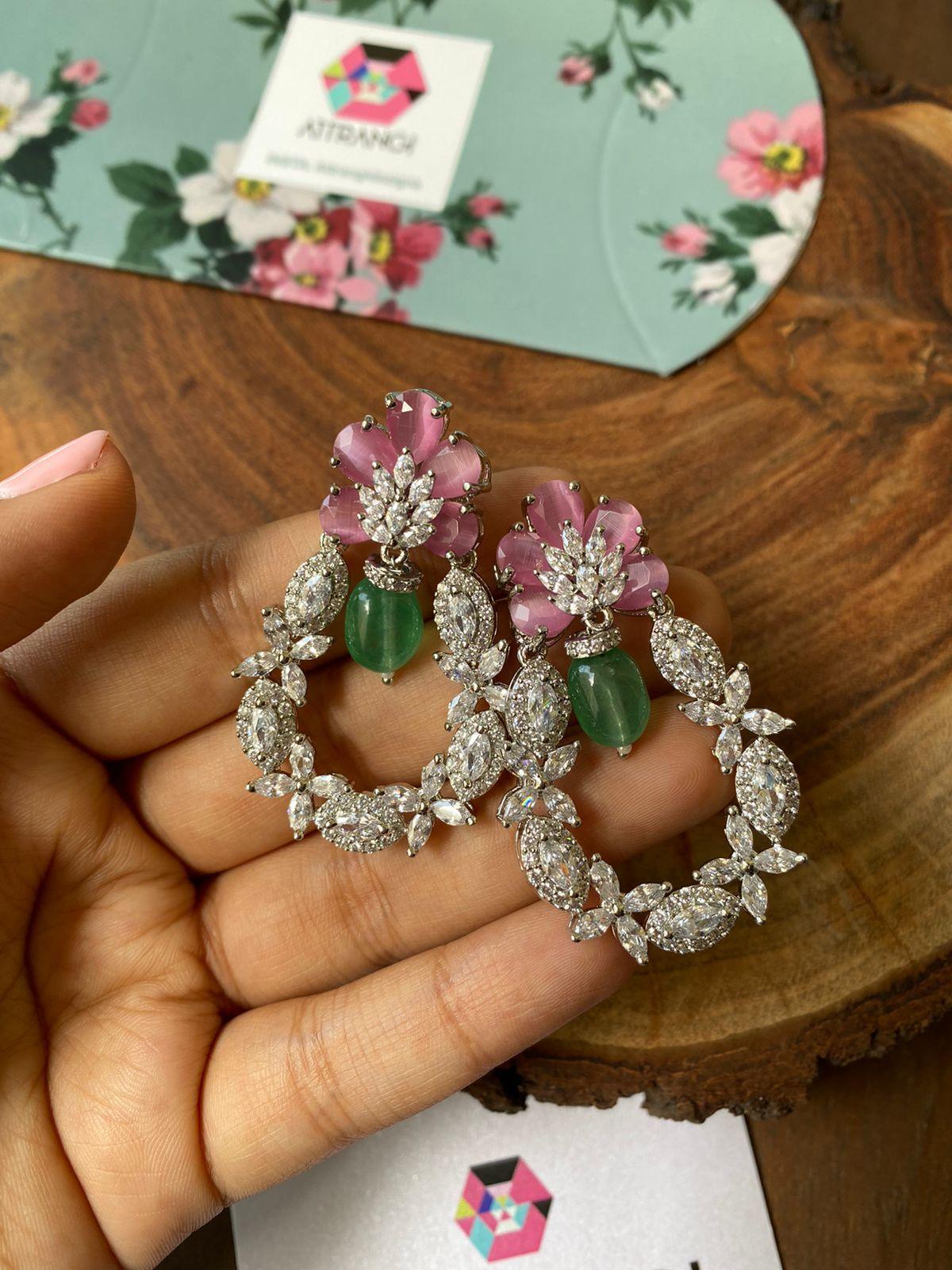 Pinky Minty Diamond Earrings - Attrangi