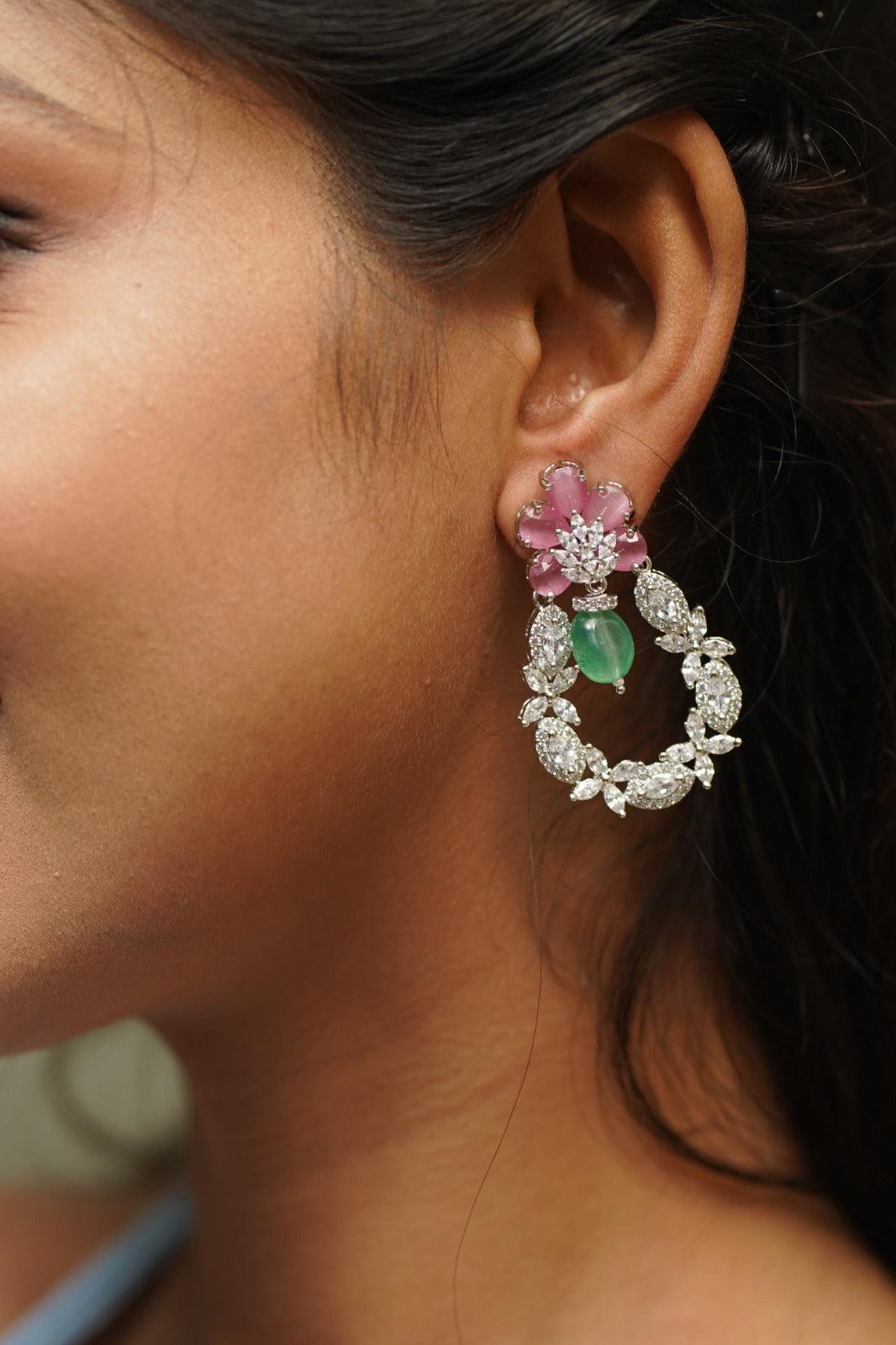 Pinky Minty Diamond Earrings - Attrangi