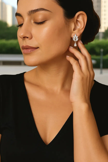 Rose Gold Leaf Drop EarringsFor Women and Girls